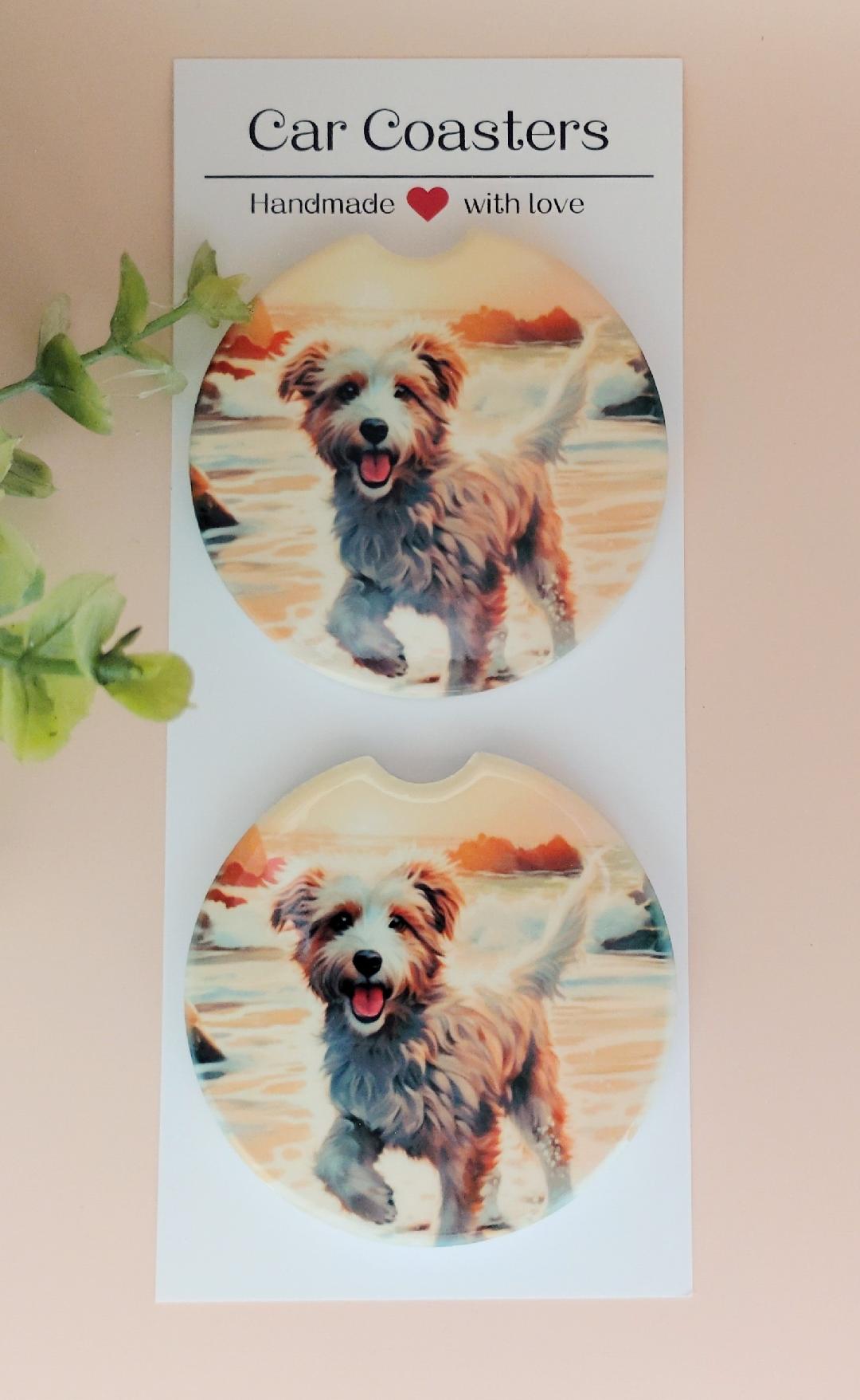 Ceramic Car Coasters Beach Dog
