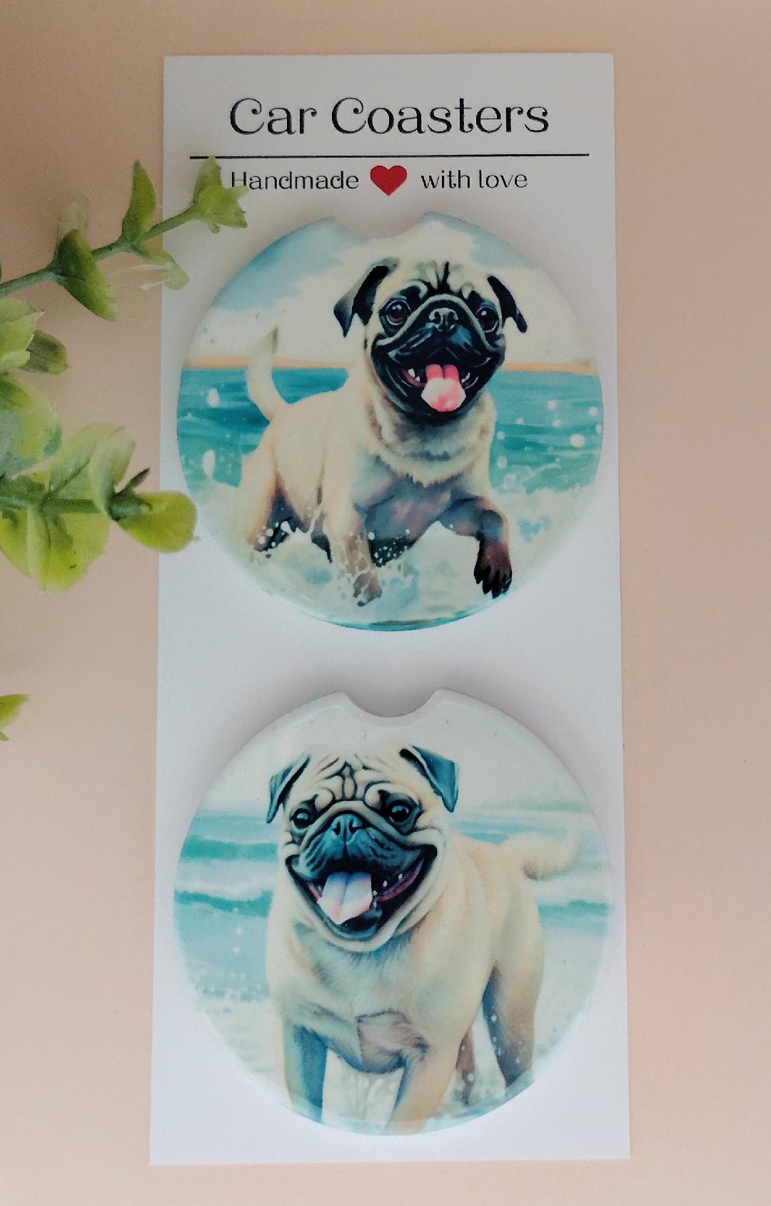 Ceramic Car Coasters Pug
