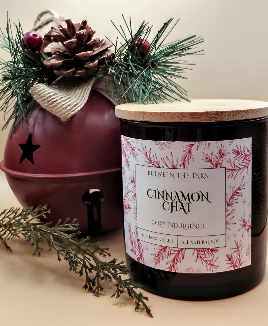 Christmas Candle Cinnamon Chai 8oz glass jar with bamboo lid