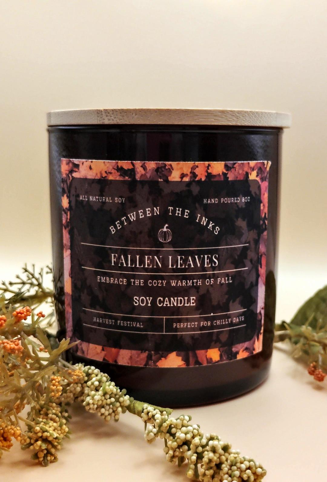 Fall Candles Fallen Leaves 8oz Amber Jar with Bamboo lid