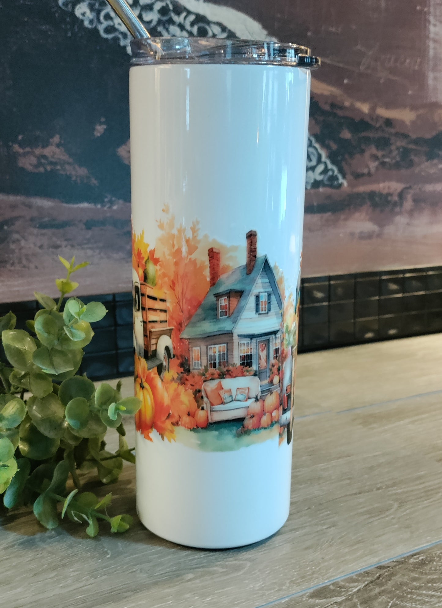 Fall Tumbler/White/Stainless Steel