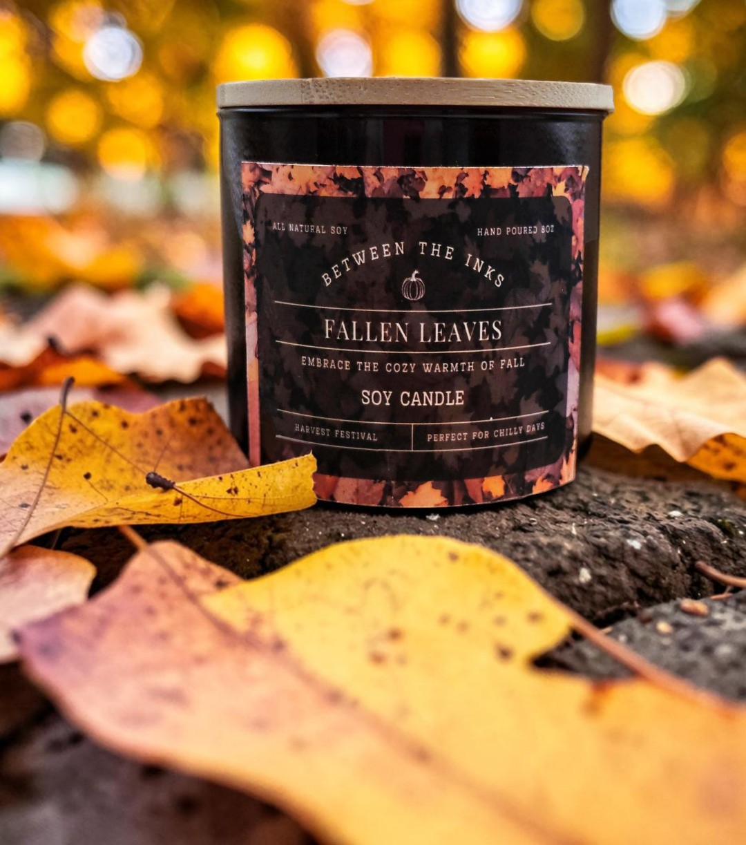 Fall Candles Fallen Leaves 8oz Amber Jar with Bamboo lid