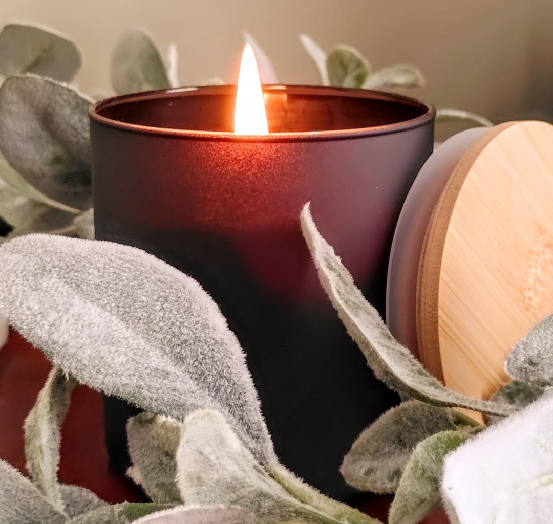 8oz Candles in a Black Matte Jar with a Bamboo Lid