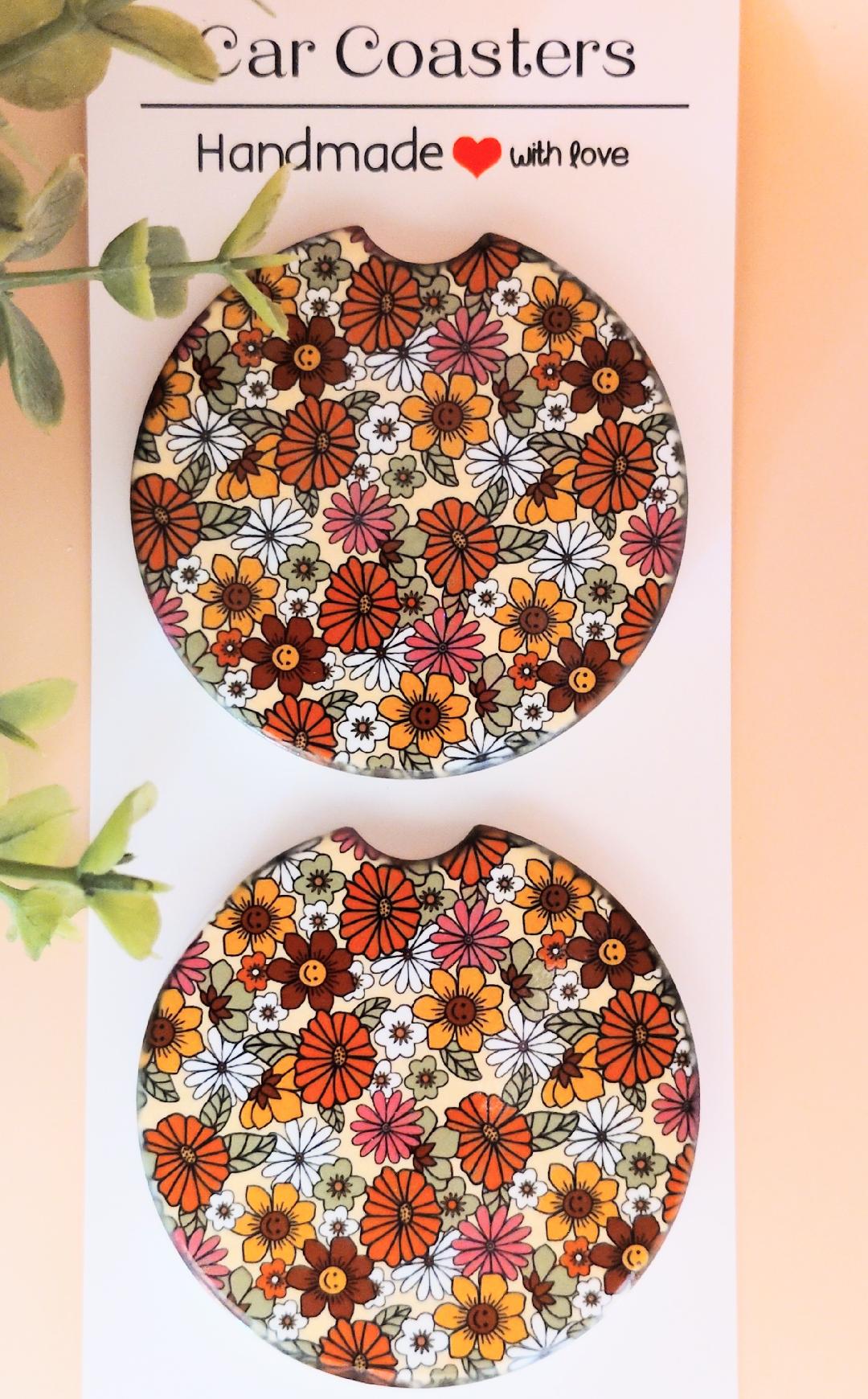 Ceramic Car Coaster Happy Faces Set