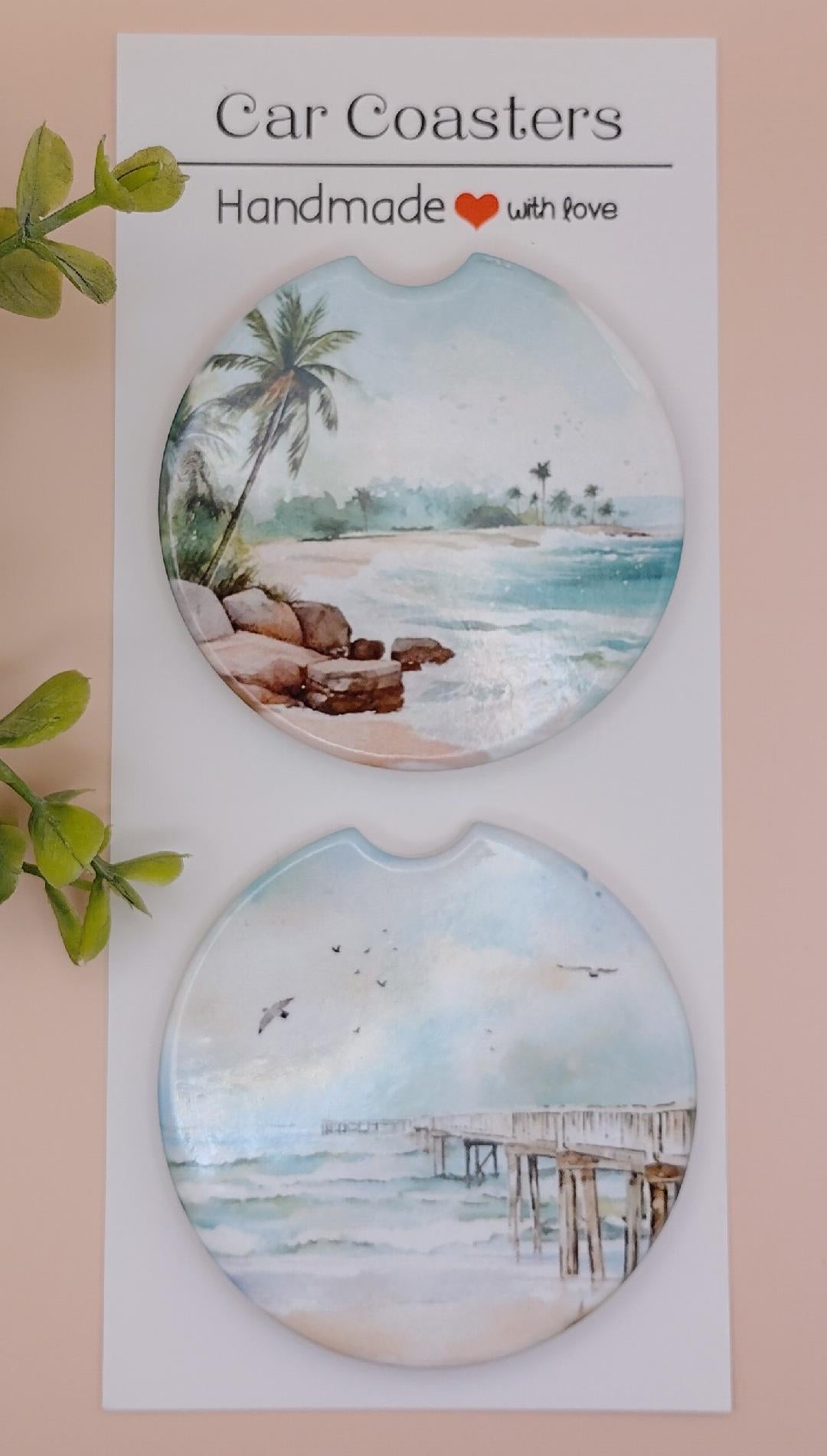 Ceramic Car Coasters Beach 1