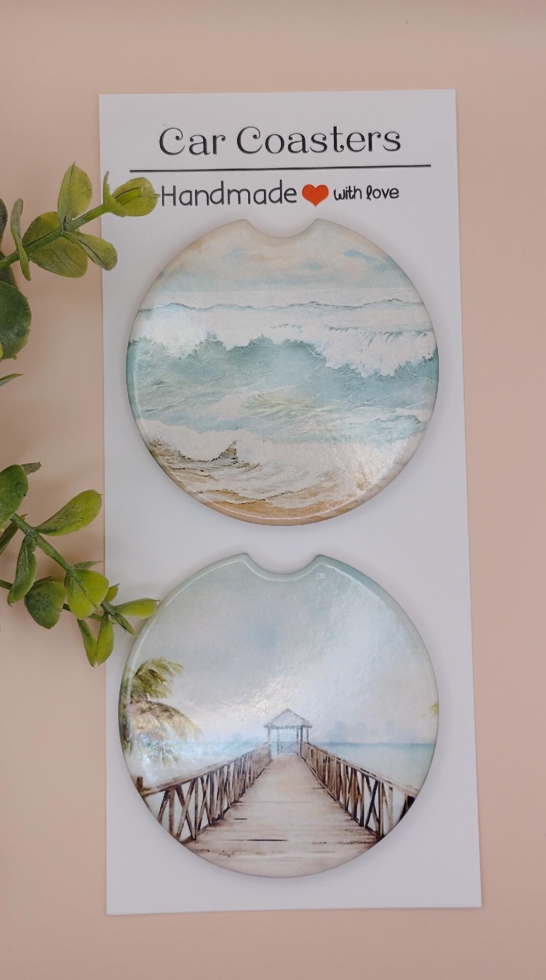 Ceramic Car Coasters Beach 2