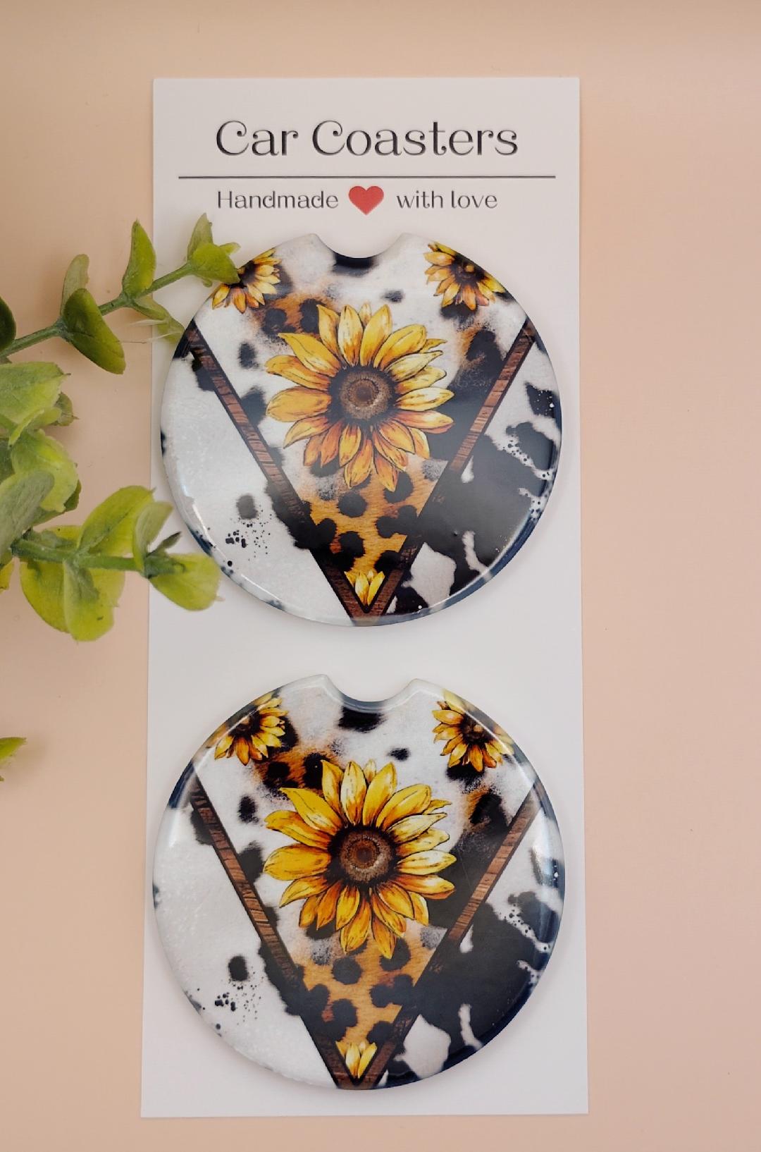 Ceramic Car Coasters Daisy Cow Design