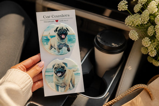 Ceramic Car Coasters Pug
