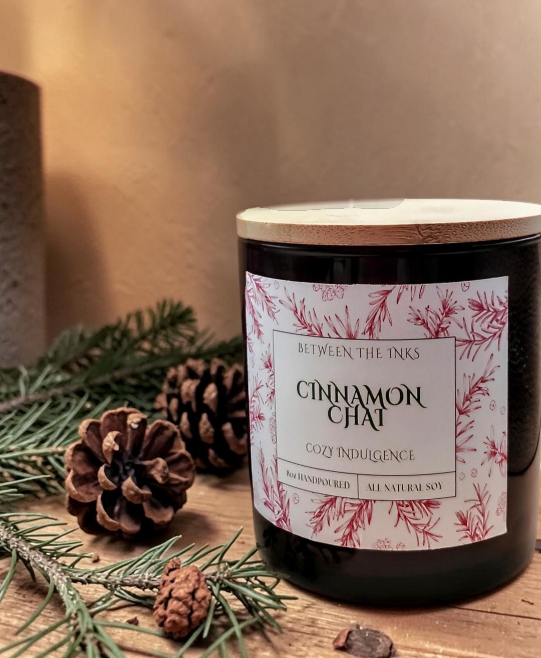 Christmas Candle Cinnamon Chai 8oz glass jar with bamboo lid