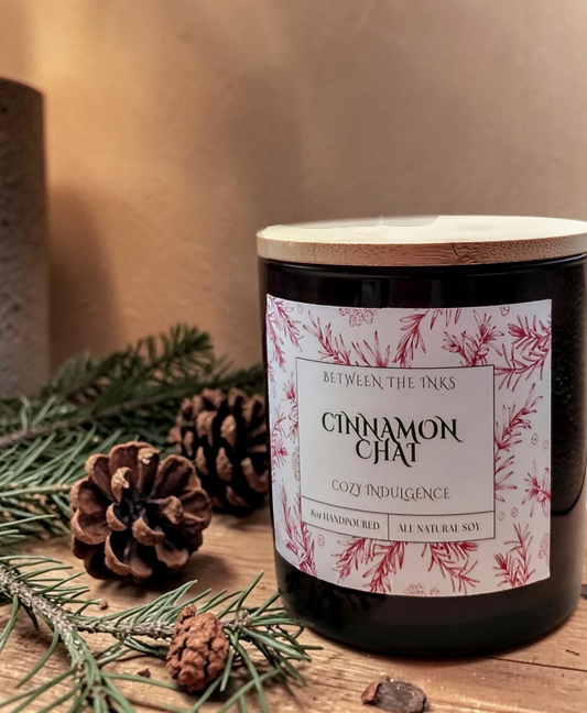 Christmas Candle Cinnamon Chai 8oz glass jar with bamboo lid