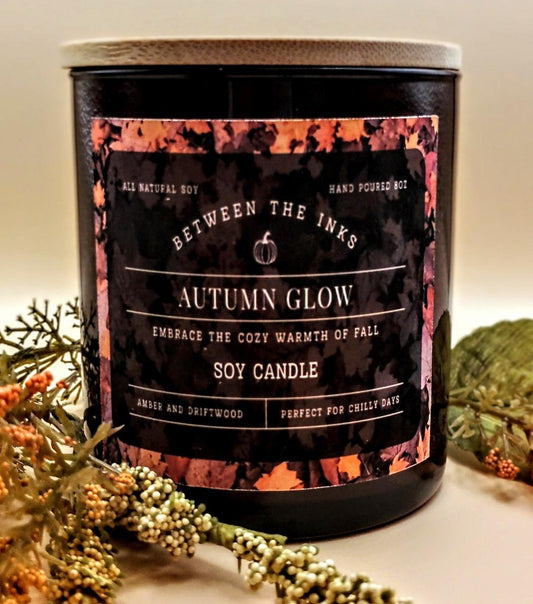 Fall Candles   8oz Autumn Glow in an Amber Jar with a bamboo lid
