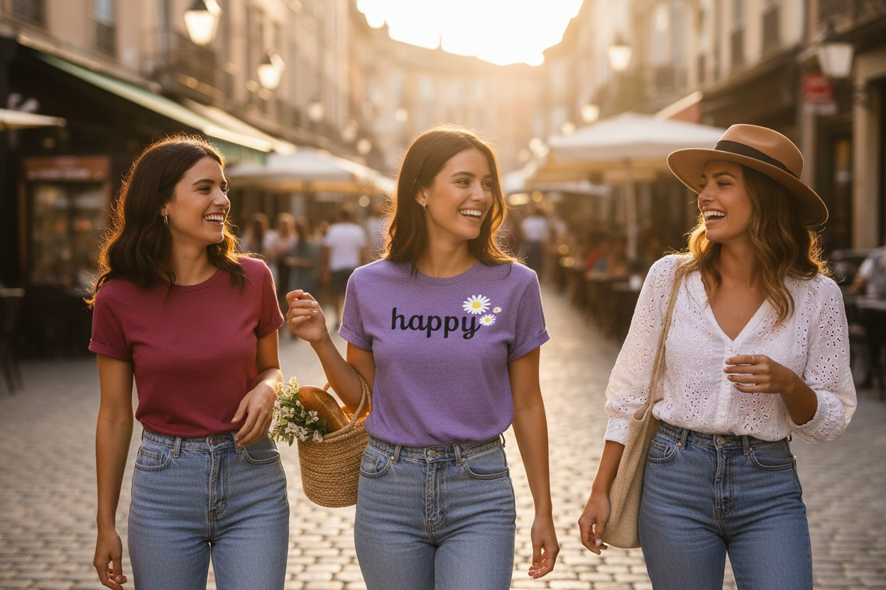 Happy Daisies heather purple short sleeve