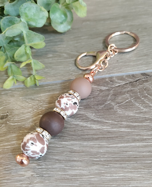 Rose Gold Keychain Cowhide Beads