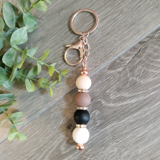 Rose Gold Keychain Hazelnut Beige Black Beads