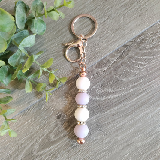 Rose Gold Keychain Lavender White Beads