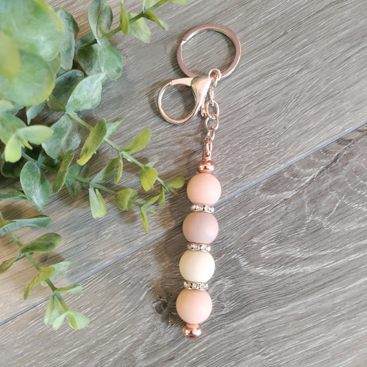 Rose Gold Keychain with Oatmeal Beige Beads