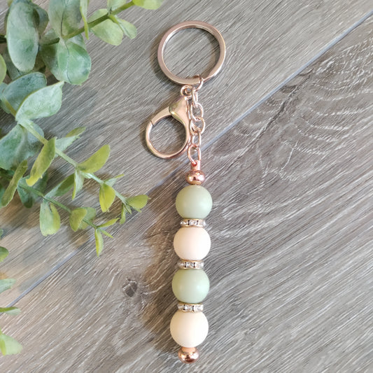 Rose Gold Keychain Sage Beige Beads
