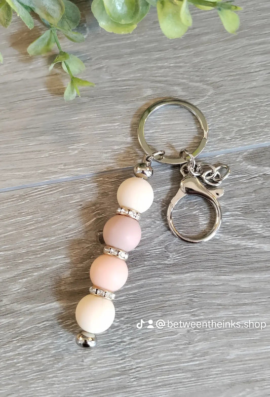 Silver Keychain Peach Oatmeal Beige Beads