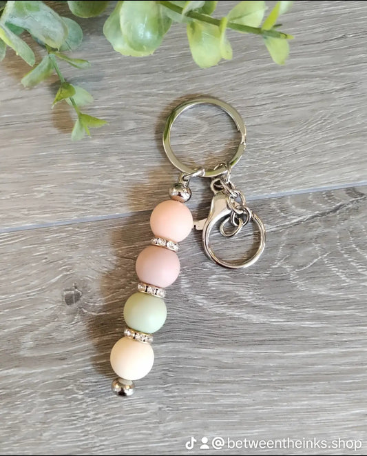 Silver Keychains Peach Oatmeal Sage Beads