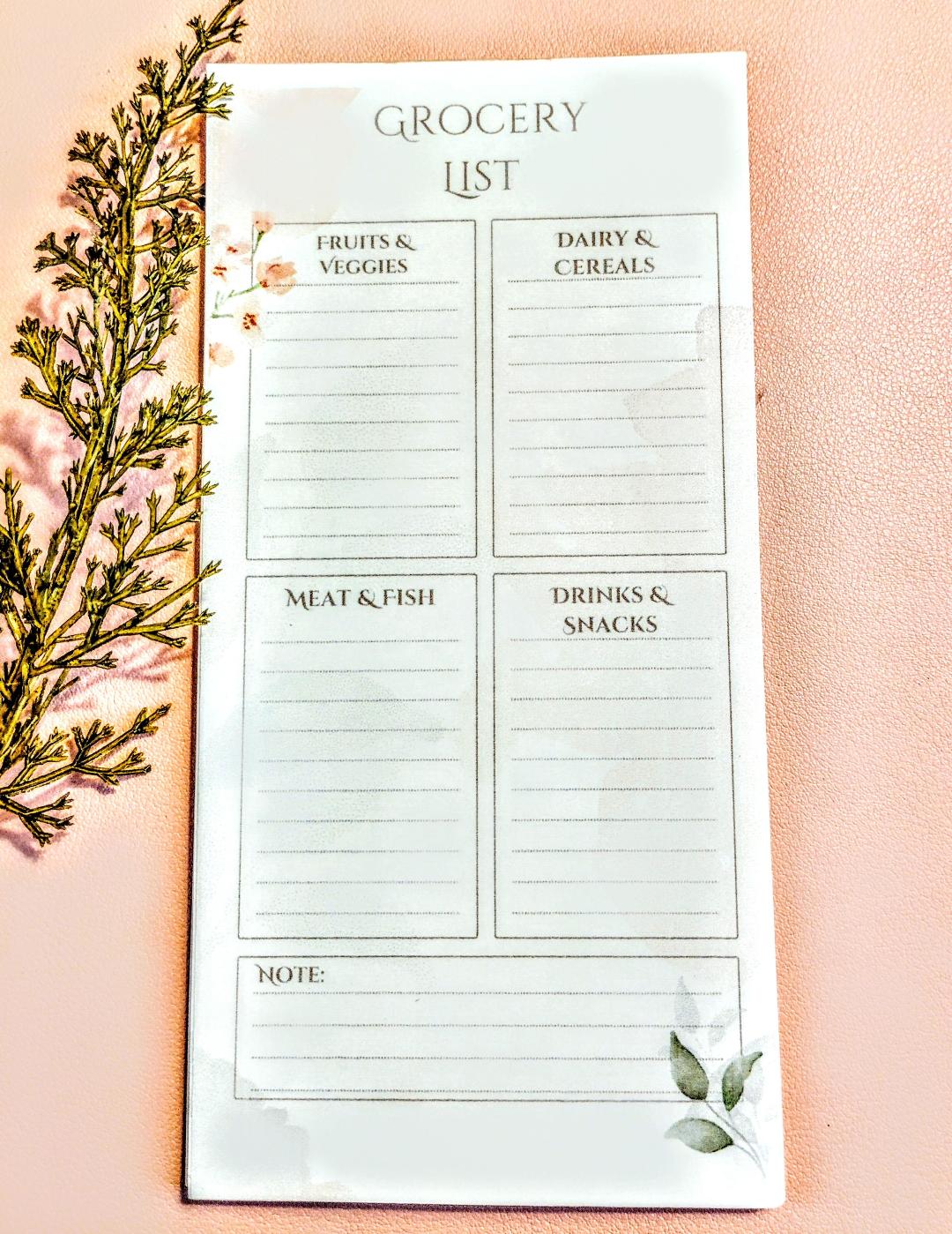 Stationary Grocery List 40 pages