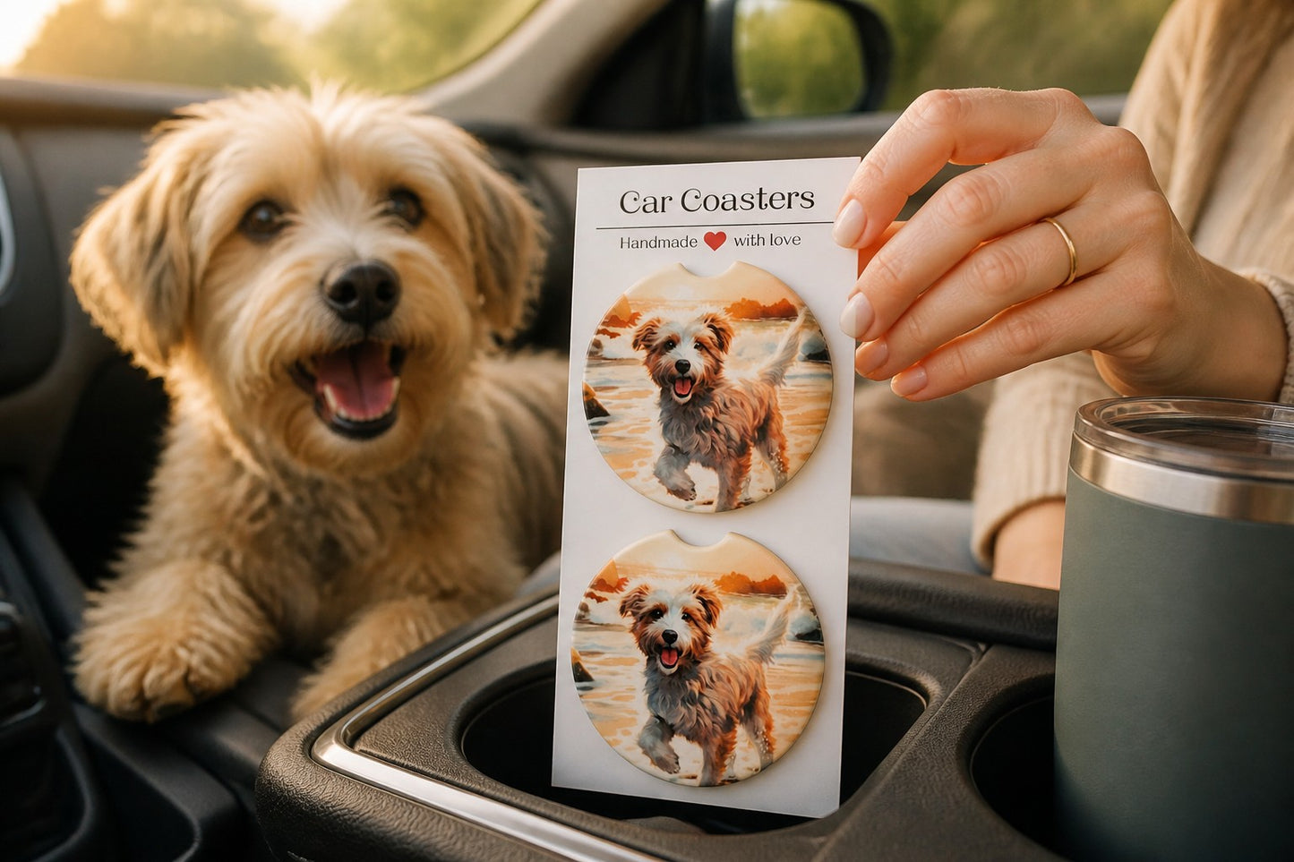 Ceramic Car Coasters Beach Dog