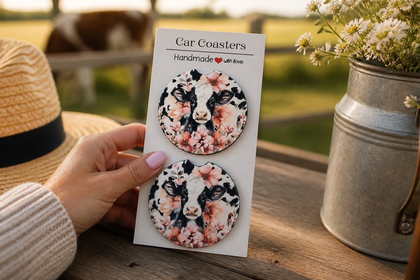 Ceramic Car Coaster Cows