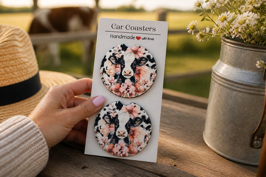 Ceramic Car Coaster Cows