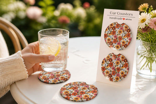 Ceramic Car Coaster Happy Faces Set