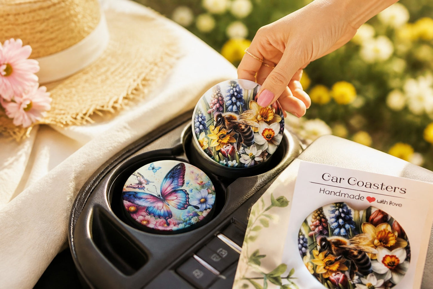 Ceramic Car Coasters Butterfly and Bee 3