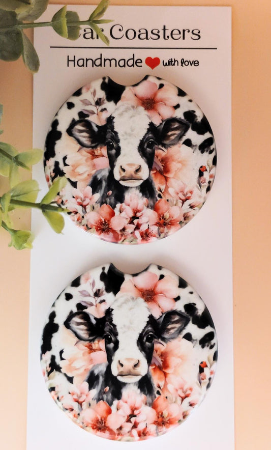 Ceramic Car Coaster Cows