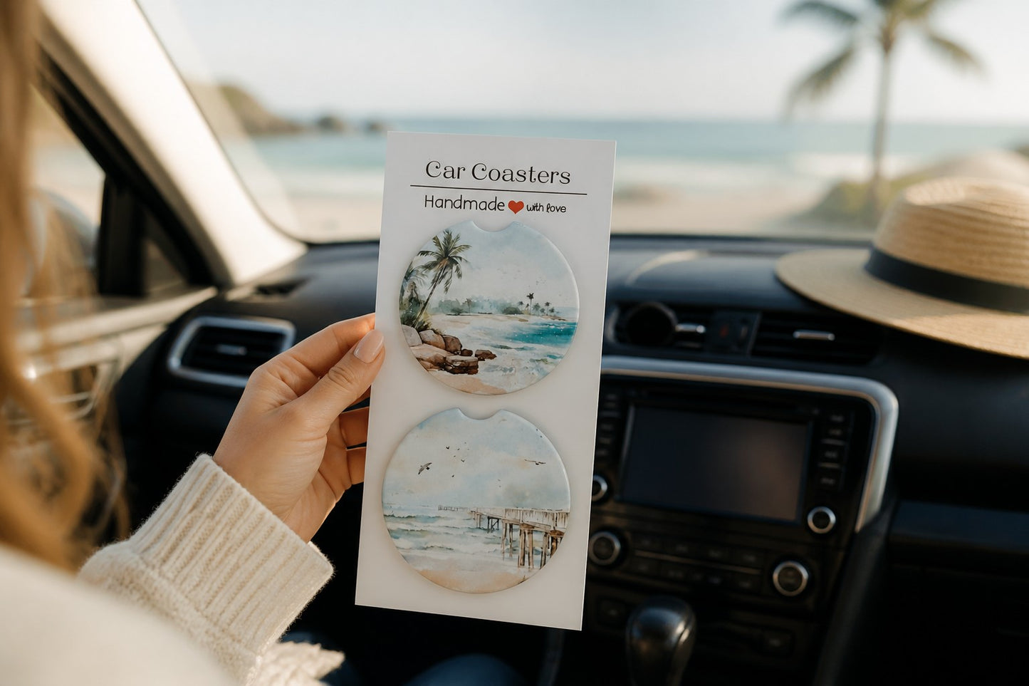 Ceramic Car Coasters Beach 1